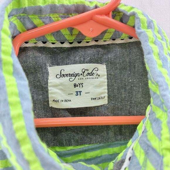 Sovreign Code Boys 3T Collared Button Down Striped Top Shirt Green Gray Blue - Picture 5 of 5